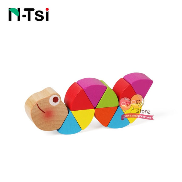 Colorful Wooden Worm Puzzles Kids Learning