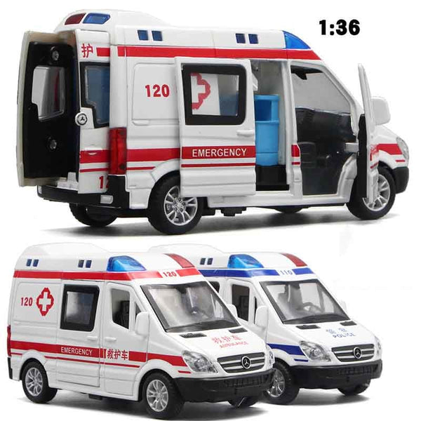 1:32 Hospital Rescue Ambulance Police Metal Cars