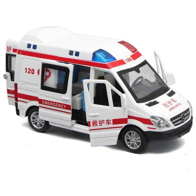 1:32 Hospital Rescue Ambulance Police Metal Cars