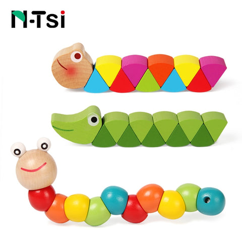 Colorful Wooden Worm Puzzles Kids Learning