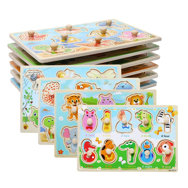 Baby Toys Montessori Wooden Puzzle Cartoon