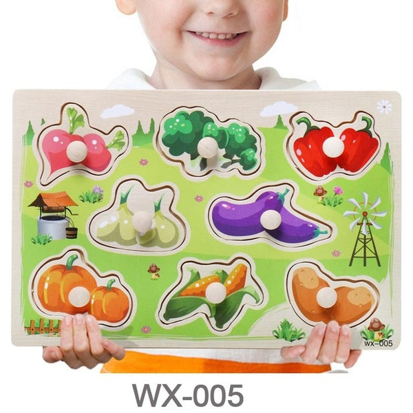 Baby Toys Montessori Wooden Puzzle Cartoon